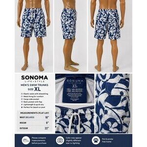 Sonoma Mens XL Tropical Floral Resort wear Swim Trunks